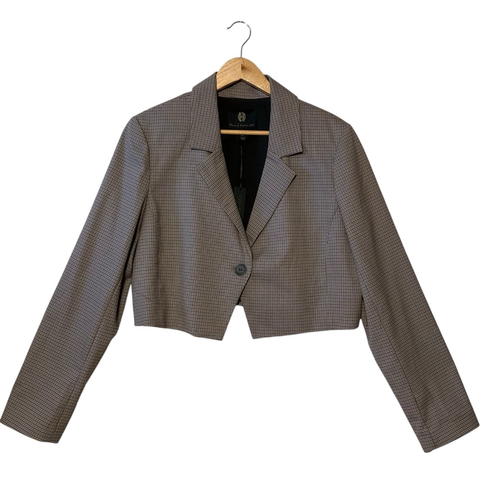 HOUSE OF HARLOW 1960 sz Large Cropped Vest Houndstooth Lined Neutrals NWT Flaws